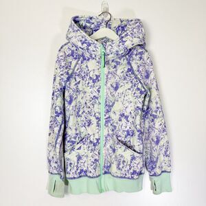 Ivivva Girls Full Zip Scuba Hoodie Sz 7 Purple White Green Abstract Pattern
